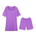 thumbnail image 3 of BLOCLOALO 2 Piece Lounge Set Short Sleeve Shirts Women's Casual Oversized Set with Square Collar Top Tight Shorts Set Blouse Tunic Tops Short Matching Sets Women Clothing Comfortable Sets Purple M, 3 of 9
