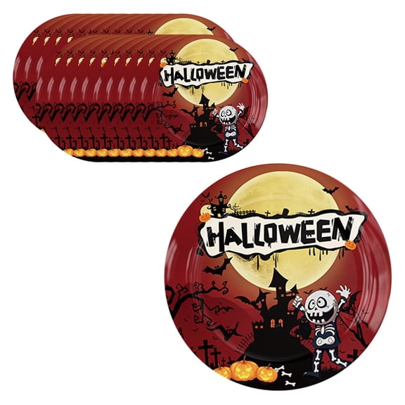 Wooowa Halloween Paper Plate Set 10 Plates 20 Napkins Disposable for Party Supplies Decor
