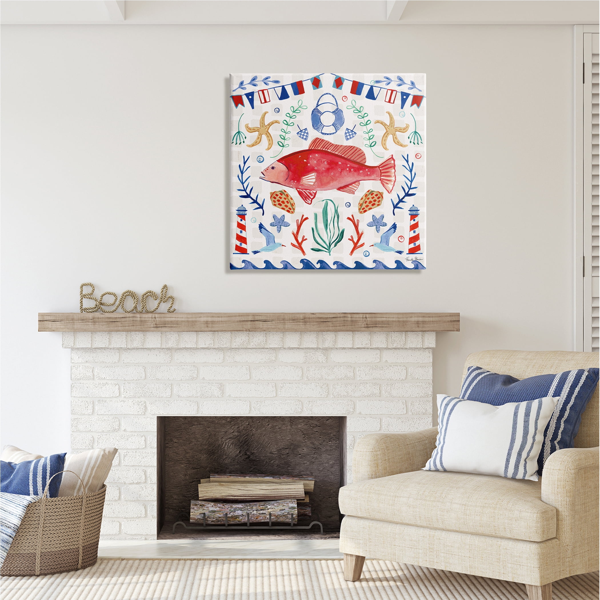 Stupell Industries Nautical Patterned Fish Animals & Insects Painting Gallery Wrapped Canvas Print Wall Art, 30 x 30