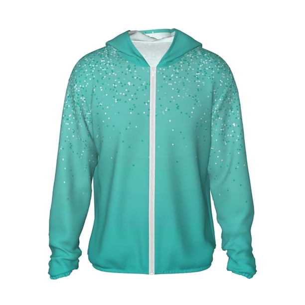 Balery Turquoise Glitter Sudadera ligera de manga larga con capucha y protección solar UPF 50+ para hombre y mujer, ideal para pesca y running-Large
