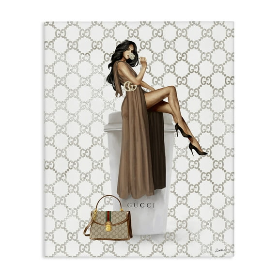 Stupell Industries Chic Woman & Coffee Beauty & Fashion Painting Gallery Wrapped Canvas Art Print Wall Art, 16 x 20