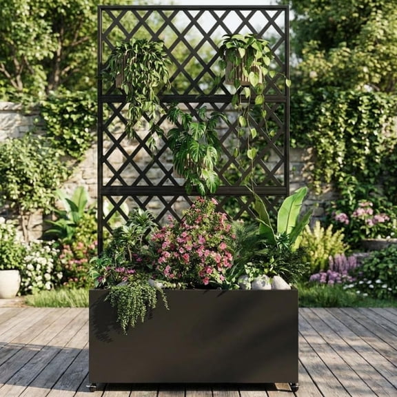 EuKer Planter with Trellis on Wheels, 70.87" Raised Planter Box for Vegetables, Climbing Vines, Black