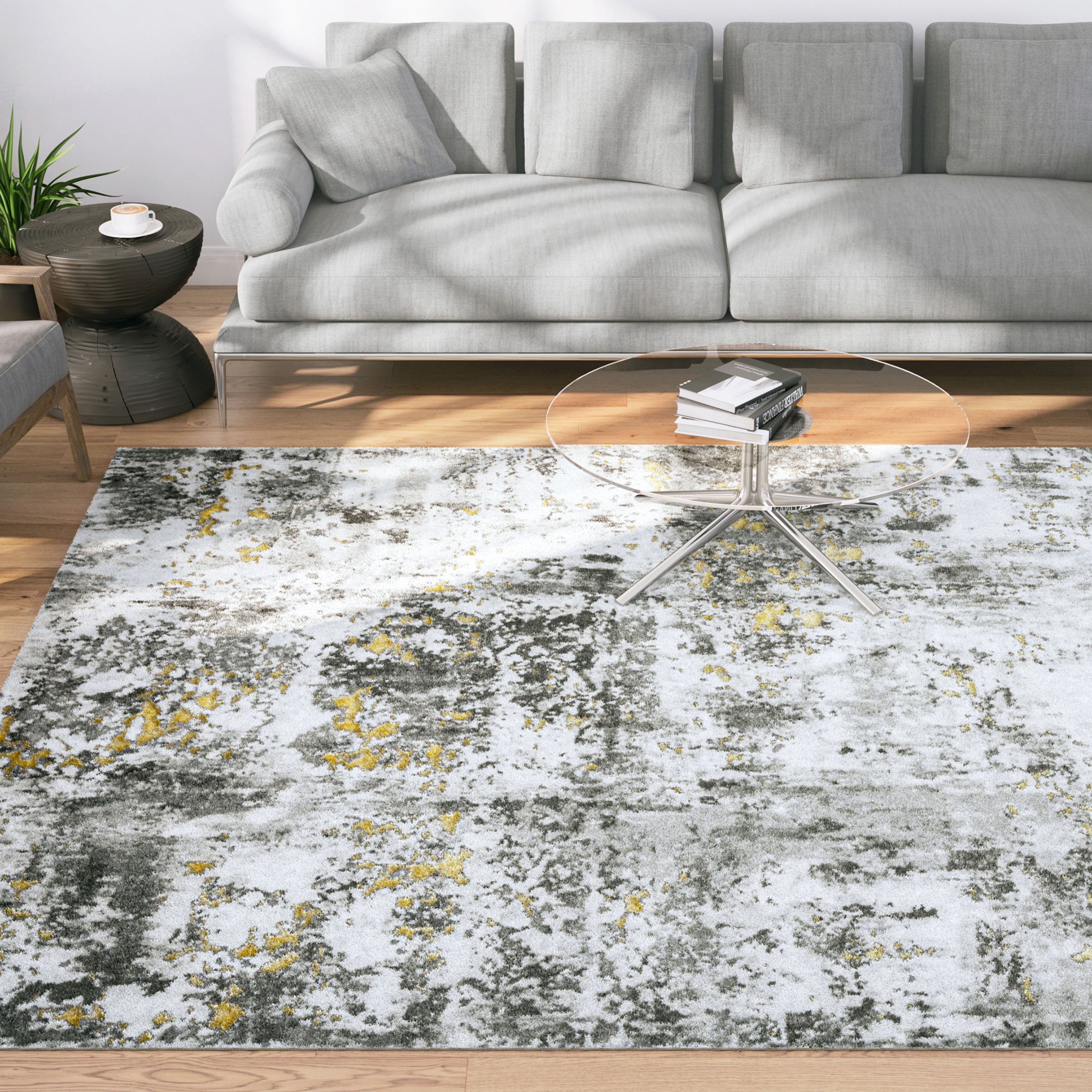 Contemporary 5x8 Area Rug (5'3'' x 7'3'') Abstract Beige, Gray Living Room Easy to Clean