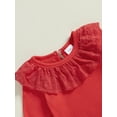thumbnail image 6 of Miaouyo Infant Baby Girls Fall Outfits 0 3 6 9 12 18 Months Ruffle Long Sleeves Romper and Ripped Denim Flare Pants Clothes Set, 6 of 8