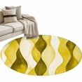 thumbnail image 2 of 4Ft Round Rug, Yellow Stripes Non-Skid Rubber Backing Large Area Rugs - Living Room Bedroom Home Office, Retro Farmhouse Gradient Ripple Pattern Indoor Floor Mat Carpets Washable Rug, 2 of 9