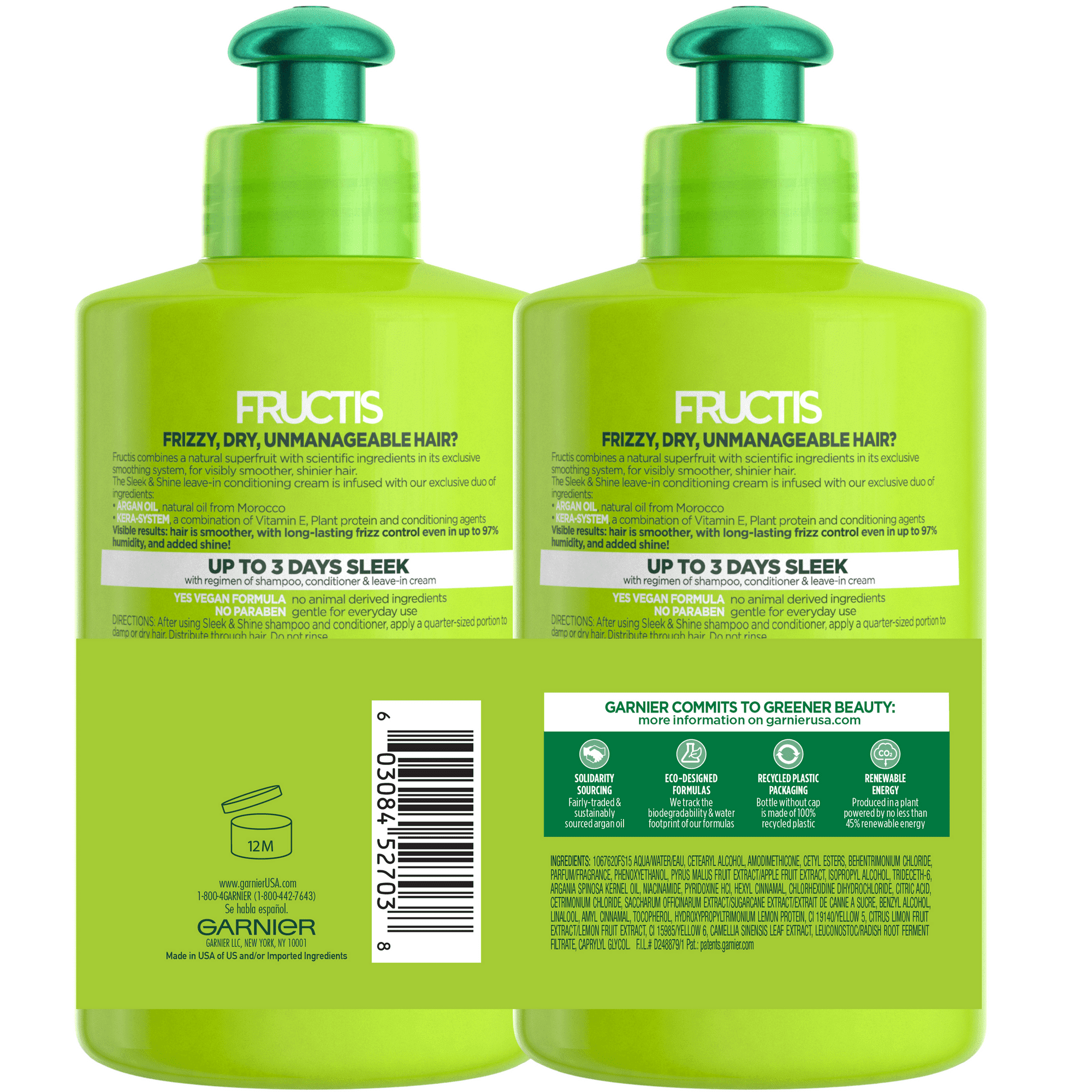 Garnier Fructis Sleek and Shine Intensely Smooth Leave-In Conditioning Cream, 10.2 Ounce (Pack of 2)