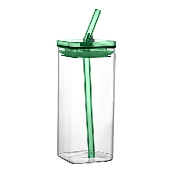 Vaso de cristal resistente al calor con pajita - 400ML de capacidad, tapa a prueba de fugas - Apto para bebidas calientes/frías, café, zumo - Diseño elegante para casa, oficina, exteriores
