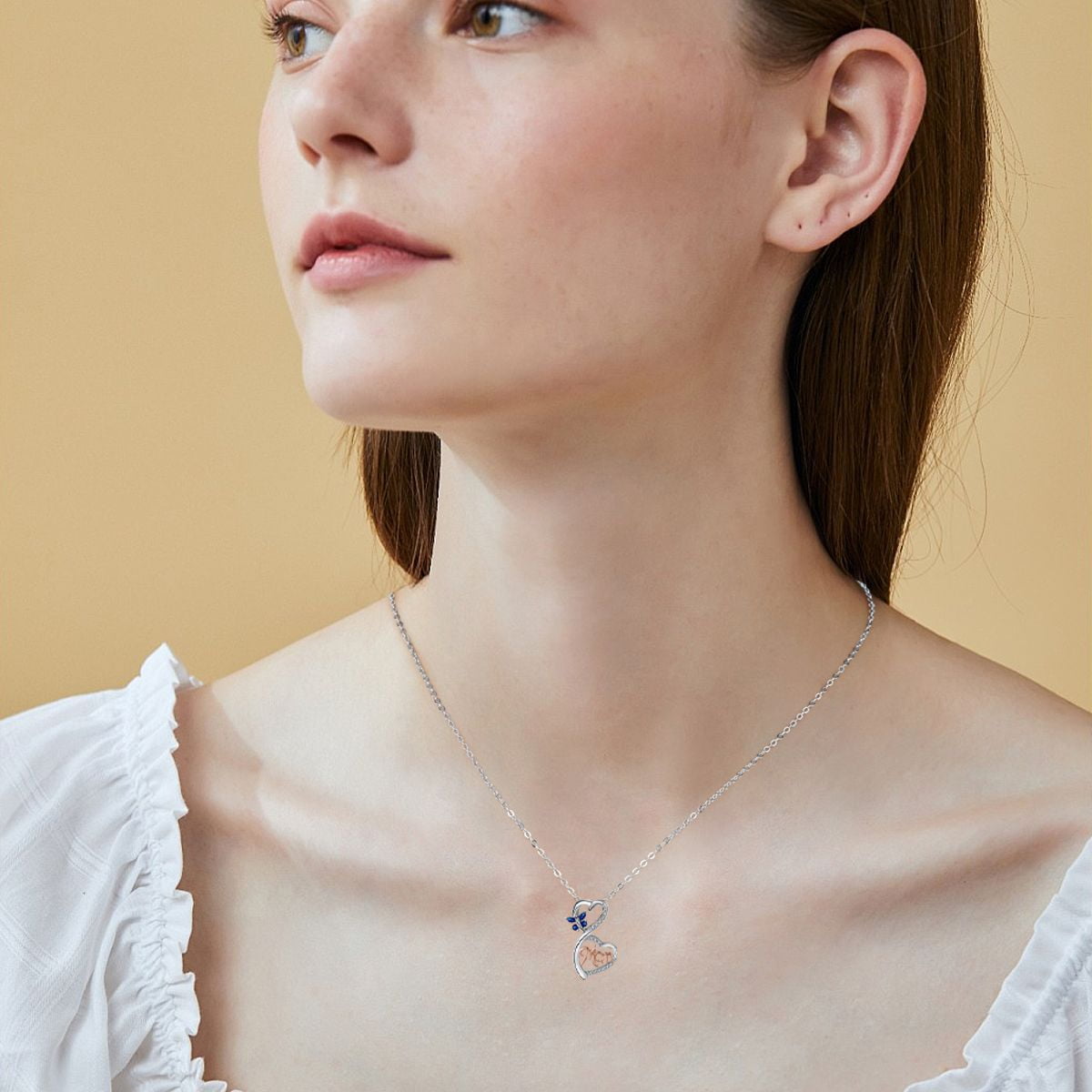 ICTPTOSL Mothers Day Necklace 925 Sterling Silver Heart Butterfly Necklace Mother Mom Necklace Pendant Jewelry Birthday Gifts for Mom