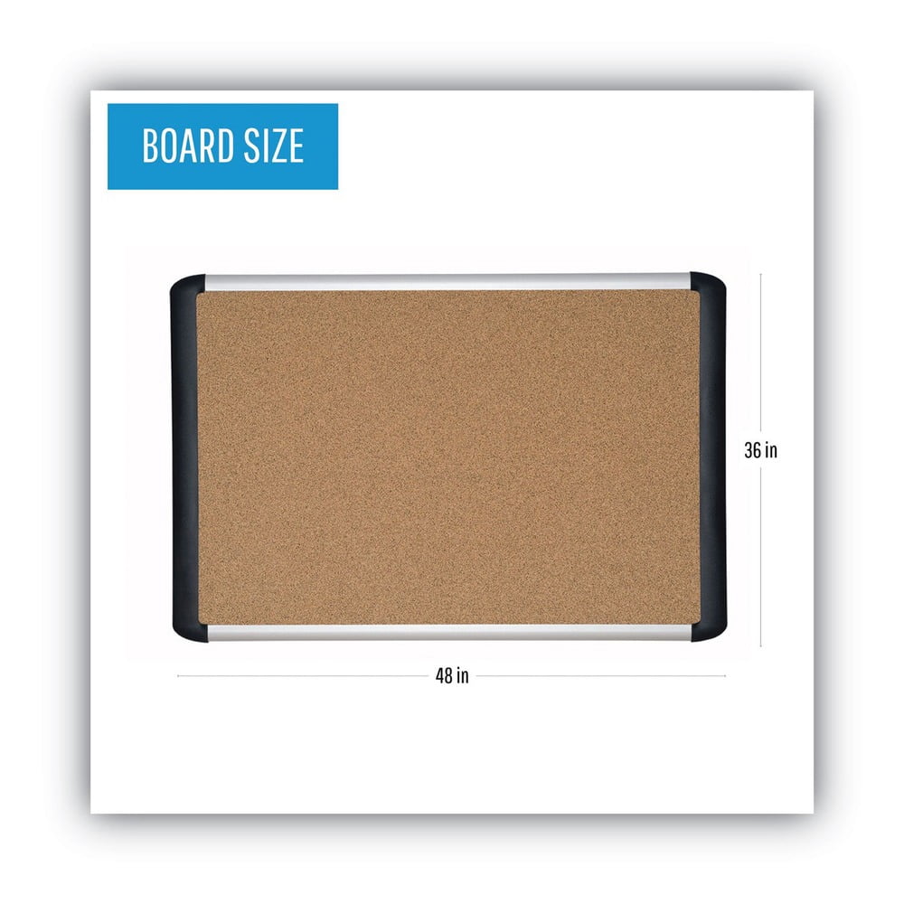 MasterVision 560375093354 48 in. x 36 in. Tech Cork Board - Tan Surface, Silver/Black Aluminum Frame