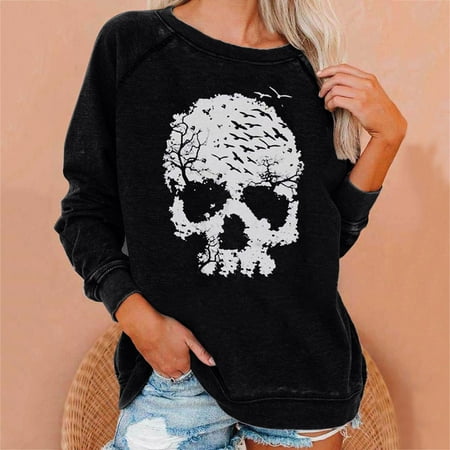 

jsaierl Oversized Sweatshirt for Women Loose Fit Long Sleeve Pullover Skeleton Halloween Sweatshirt Crewneck Womens Fall Tops Comfy Tunic Pullover for Teen Girls