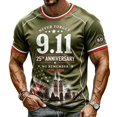 thumbnail image 5 of Xneal 911 25th Anniversary T-Shirt Short Sleeve Never Forget 911 Print Casual Green Shirts for Men Size S, 5 of 5