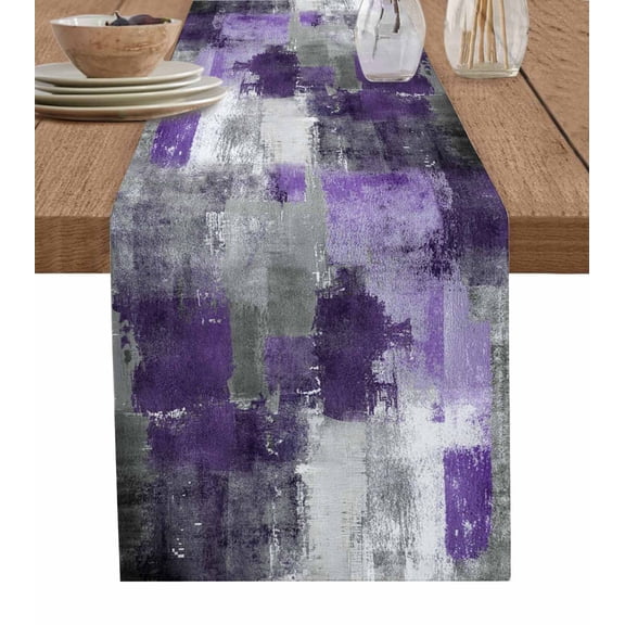 Table Runner Purple Gray Block Table Decoration for Kitchen Dinning Modern Abstract Art Table Decoration for Indoor Outdoor Party Wedding Decor 13x72inch