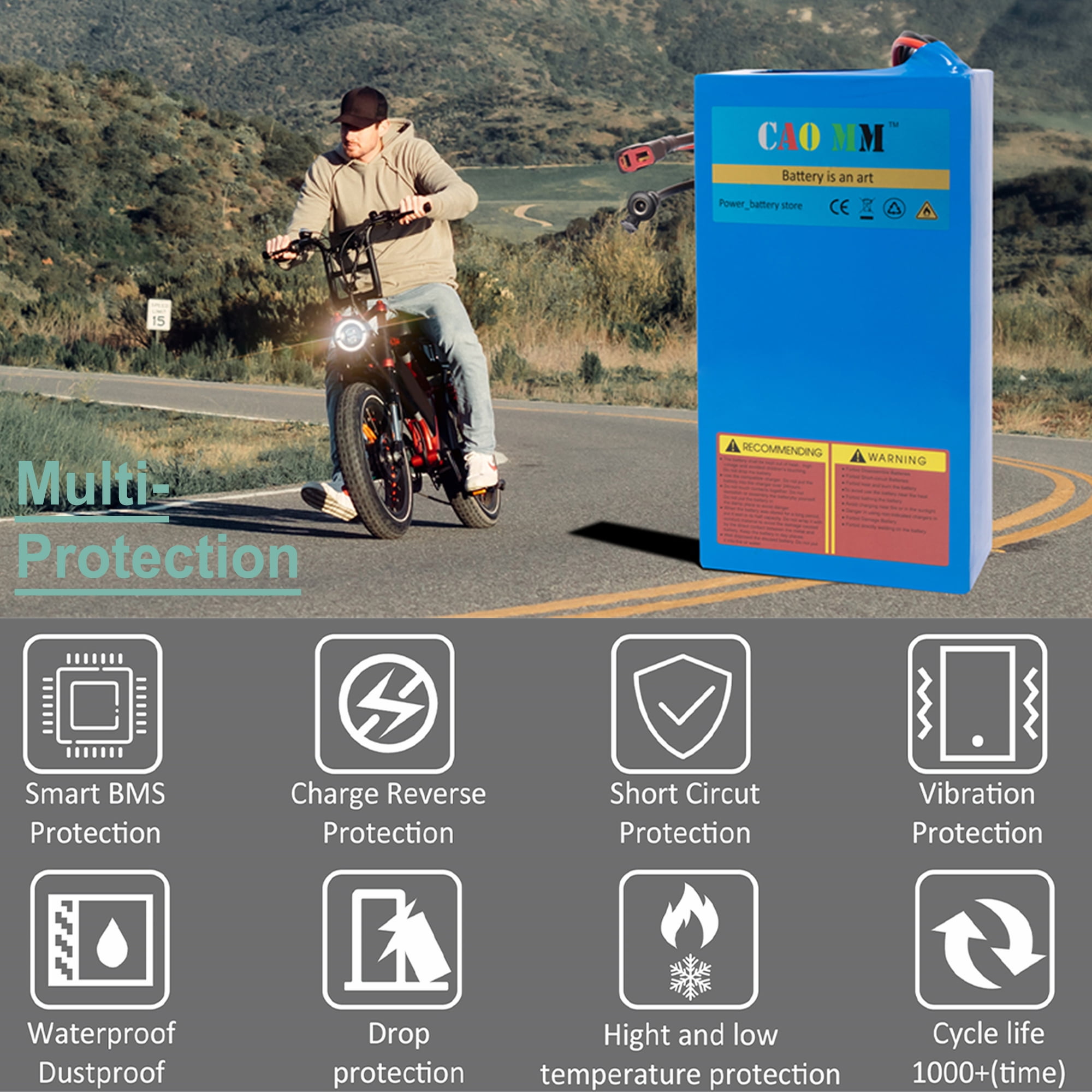 48V Ebike Battery 48V 20Ah Lithium Battery with 5A Fast Charger Scooter Battery for 1200W Electric Bike Motor