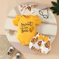 thumbnail image 2 of Gunia Baby Girl Spring Outfits Set Short Sleeve Floral Cartoon Prints Romper Bodysuit Shorts Sweet 3-6 Months, 2 of 7