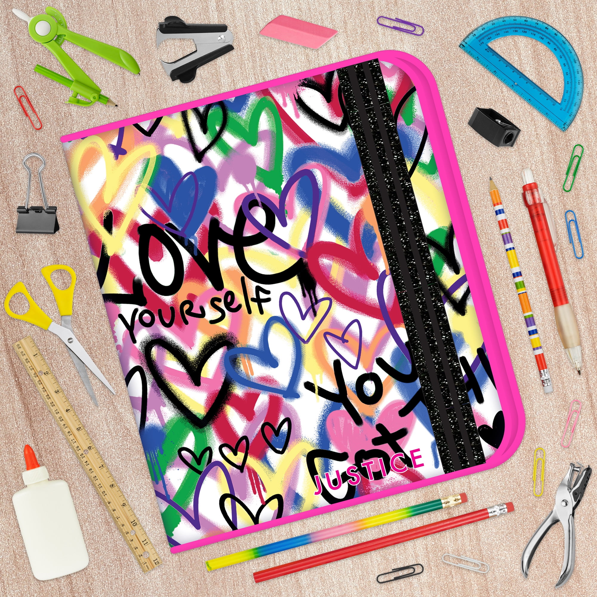 Justice Rainbow Foil Graffiti Love 3-Ring, 2