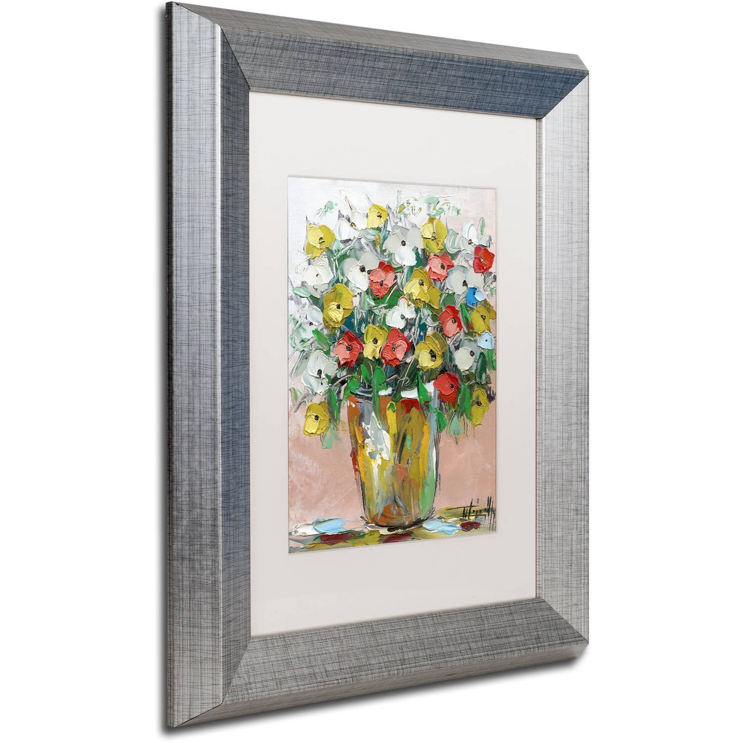 Trademark Fine Art "Spring Flowers in a Vase 6" Canvas Art by Hai Odelia, White Matte, Silver Frame