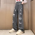 thumbnail image 2 of KAUOD Ripped Jeans for Teens Girls Wide Leg Jeans High Waisted Straight Leg Baggy Jeans Kids Y2K Streetwear Denim Pants, 2 of 7