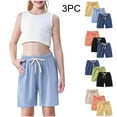 thumbnail image 1 of MKOSPLRT 3 Pack Linen Shorts for Girl Boy High Waist Drawstring Bermuda Shorts Baggy Wide Leg Shorts Solid Comzy Shorts with Pockets, 1 of 9