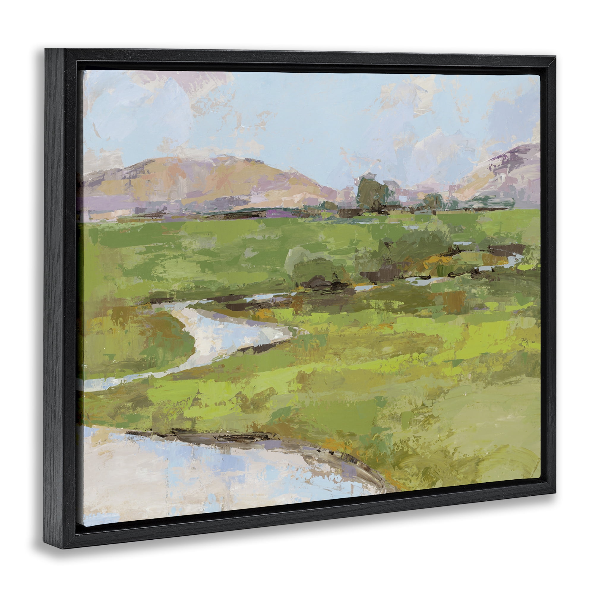 Stupell Industries Hillside Winding Stream Landscape Painting Black Floater Framed Art Print Wall Art, 21 x 17