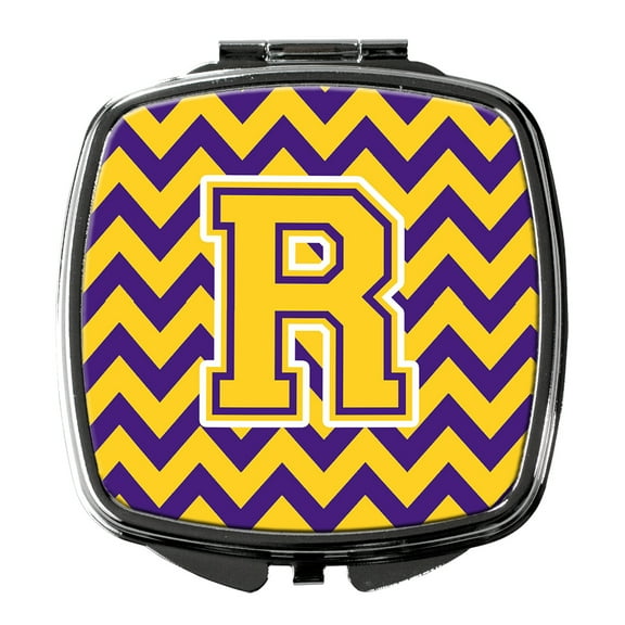 Letter R Chevron Purple and Gold Compact Mirror CJ1041-RSCM