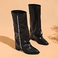 thumbnail image 7 of Gamivast Boots for Women Studded Faux Leather Knee High Boots Slouch Shaft Round Toe Low Heel Tall Boots for Outdoor Party Travel Casual Footwear Black 37, 7 of 7