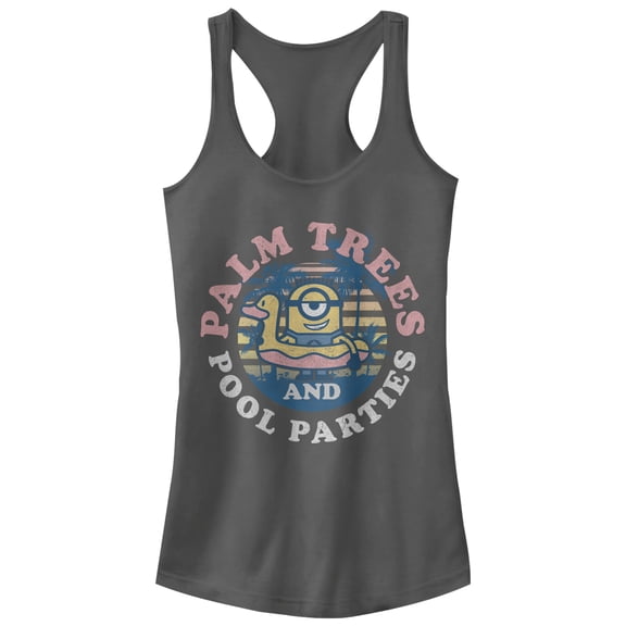 Junior's Despicable Me Minion Pool Party Racerback Tank Top Charcoal Medium