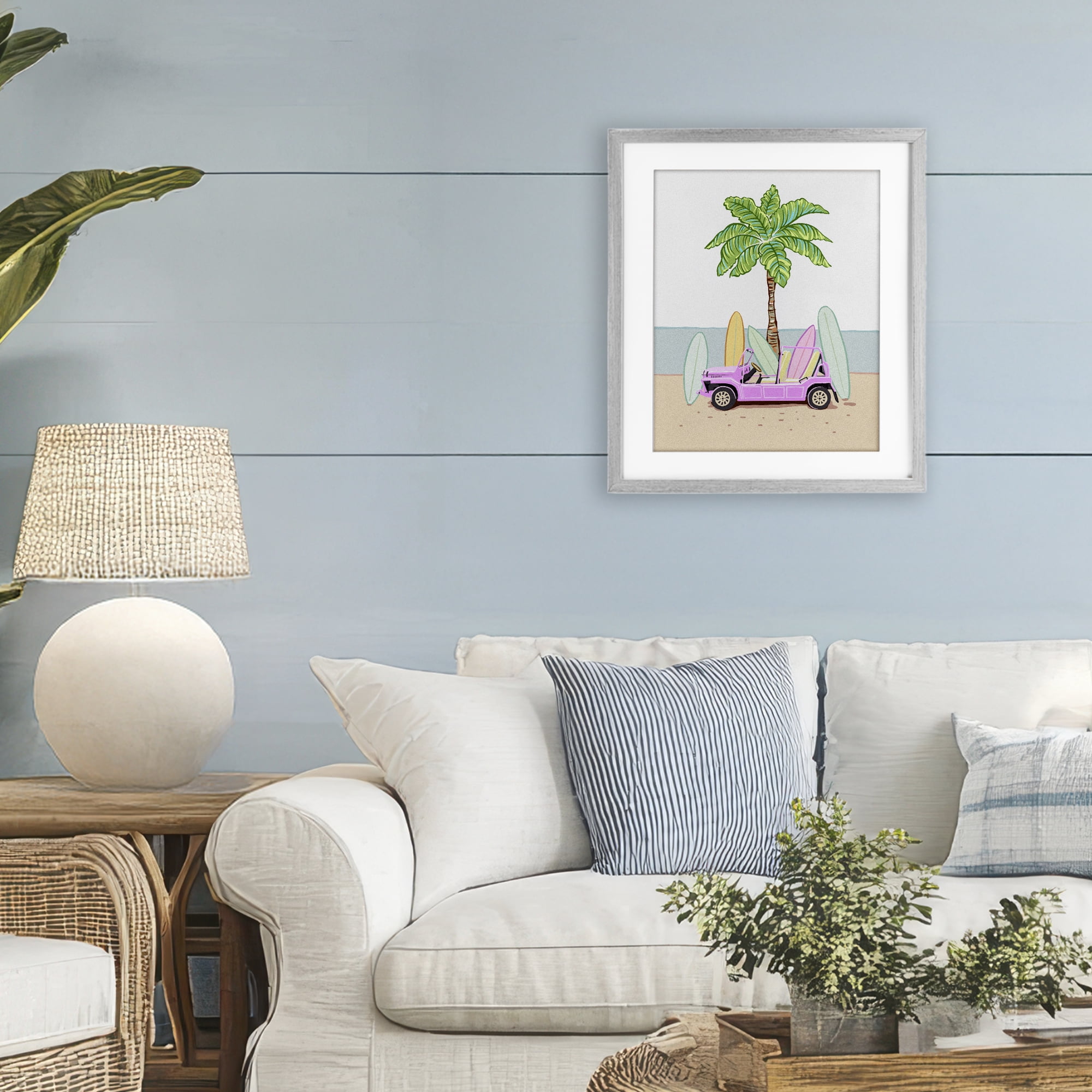 Surfboard Filled Car Gray Framed Print Under Glass, design by Ziwei Li