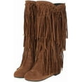 thumbnail image 2 of Women's Fringe Western Boots Ladies Fashion Hidden Heel Knee-high Boots Casual Round Toe Platform Tassel Boots, 2 of 2