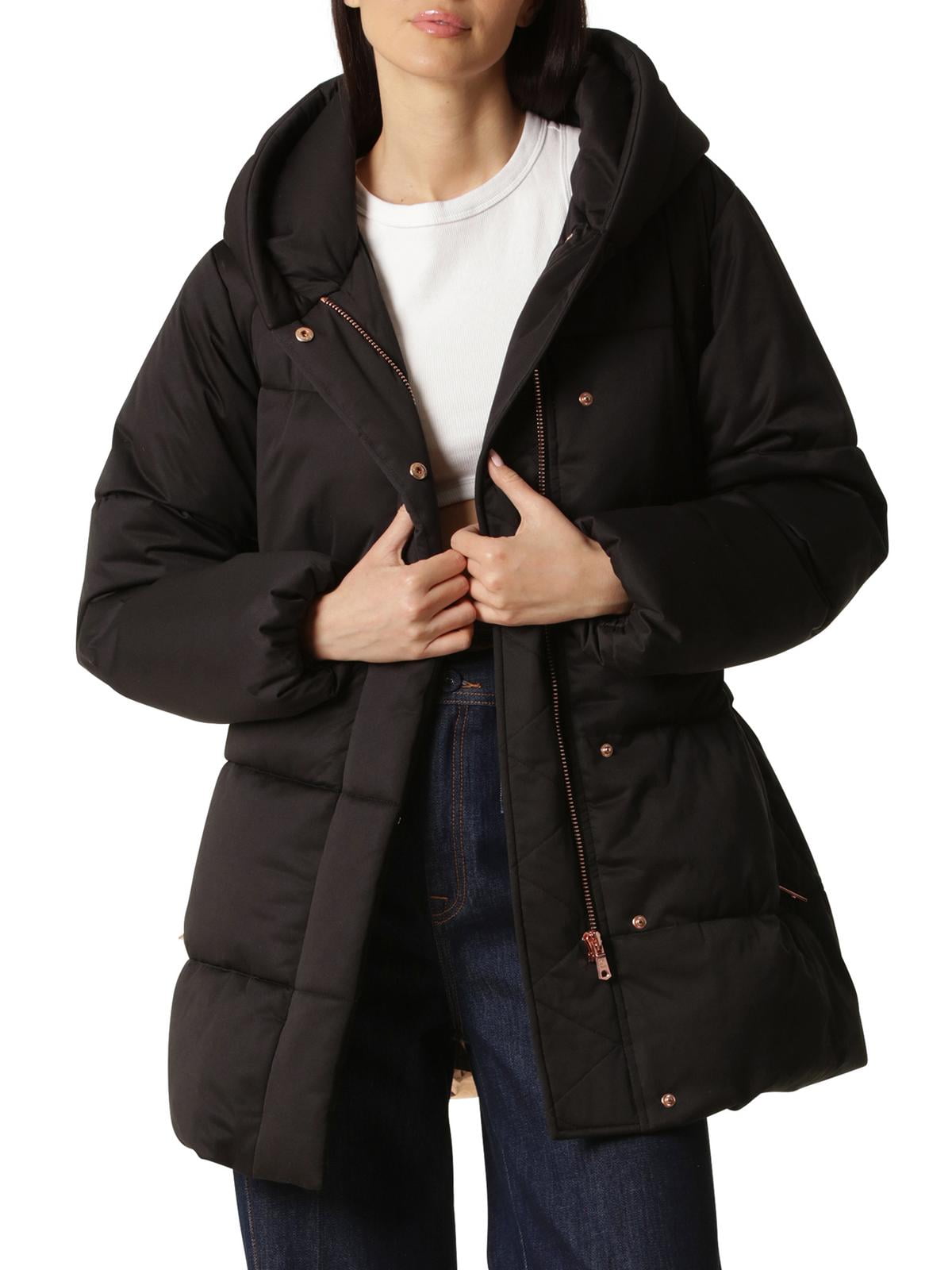 Aves Les Filles Women s Quilted Long Puffer Coat with Detachable Hood Walmart