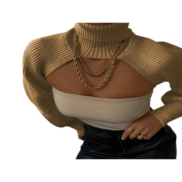 Pull Femme Col Haut Manches Longues Bouffantes Tricot