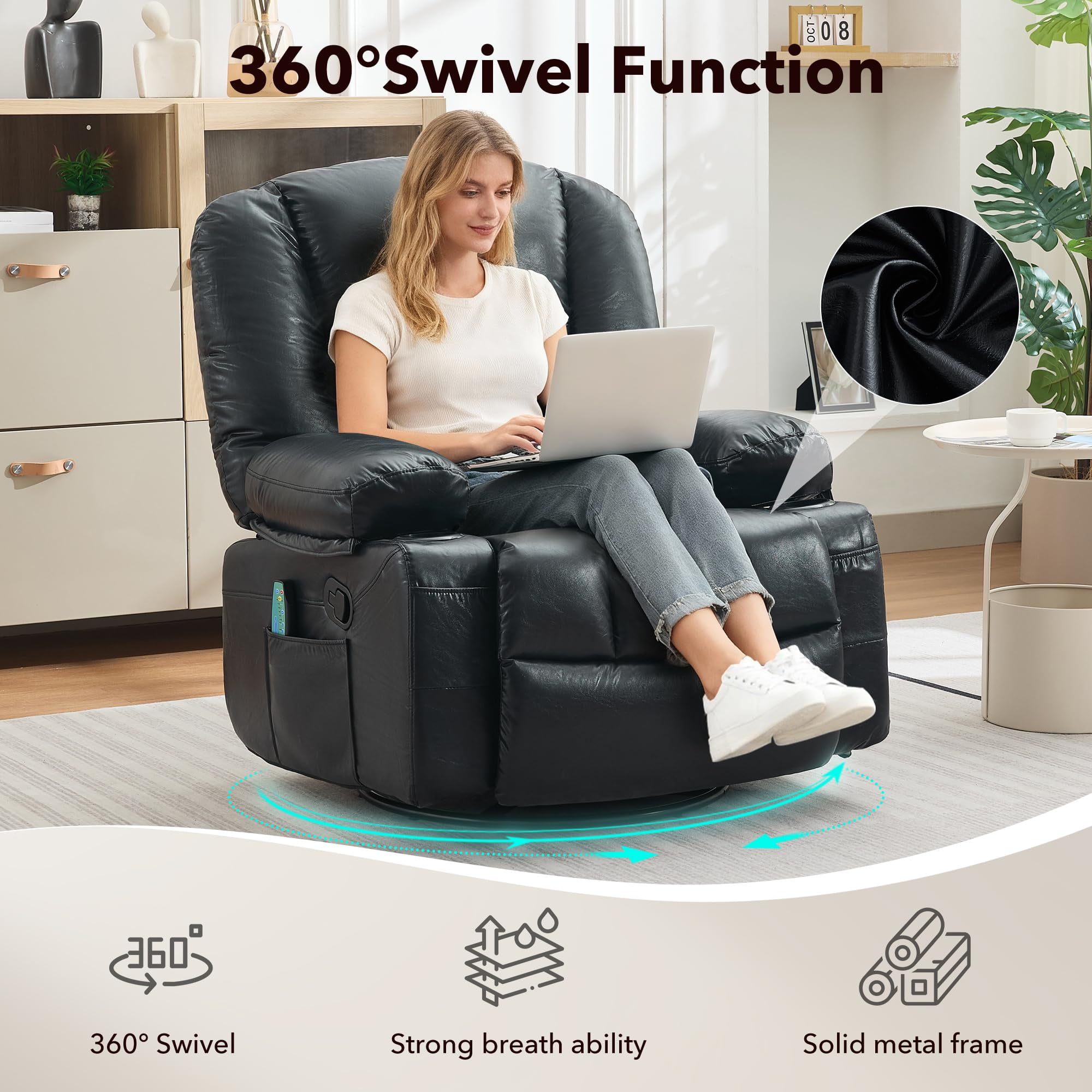 Gaderth Rocker Recliner Chairs for Adults With Vibration Massage and Heating, Chenille Lazy Boy Single Sofa Seat, 360° Swivel Rocker Glider Recliner, Wide Manual Lazy Chair, Chenille Fabric Sofa Chai