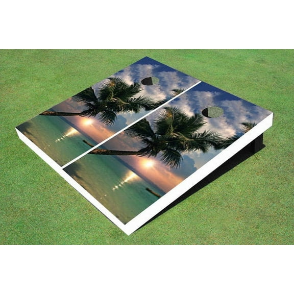 Sunset Palm Tree Cornhole Boards