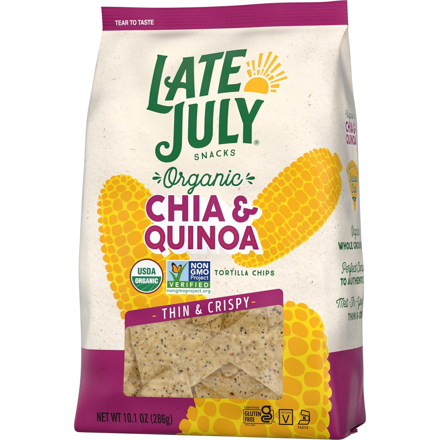 (Pack of 9) Late July Snacks Thin & Crispy Organic Chia & Quinoa Tortilla Chips, 10.1 oz