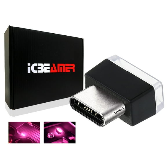 ICBEAMER Type C Adapters Atmosphere Light, [Color: Purple] Universal Interface Plug-In Miniature Night light LED USB Car Interior Trunk Ambient