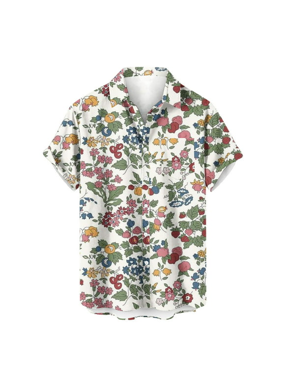 Hfyihgf Men's Short Sleeve Hawaiian Shirt Tropical Floral Print Shirt Tops Casual Button Down Aloha Beach Shirts(Multicolor,L)