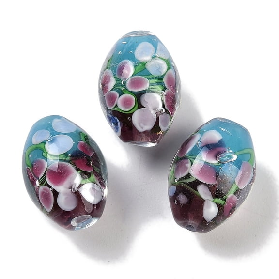 Handmade Lampwork Beads Inner Flower Oval Blue 19~20x13~14mm Hole: 1.6~1.8mm