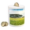 thumbnail image 2 of Barn Wood Wagon Wheel Piggy Bank, Fresh Green Meadow Ranching Fences Growth Rural Landscape Trees, Ceramic Coin Bank Money Box for Cash Saving, 3.6" X 3.2", Multicolor, by Ambesonne, 2 of 4