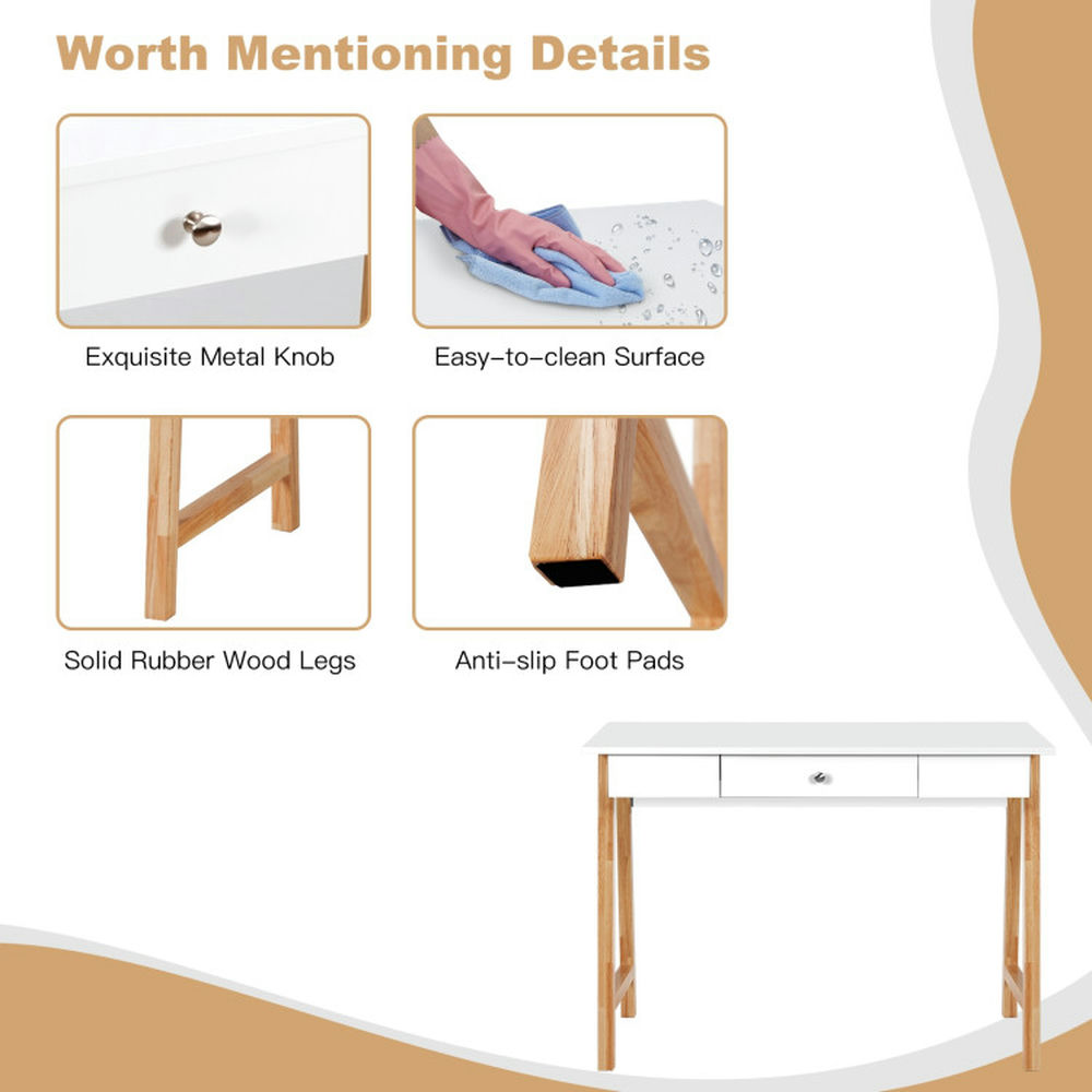 Demi Bonn Computer Desk Laptop PC Makeup Vanity Table, Small Home Office Desk Study Writing Table, Beige