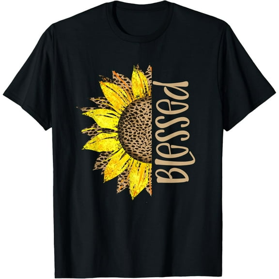 Blessed Leopard Print Cheetah Half Sunflower T-Shirt