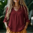thumbnail image 4 of Inleife Womens Half Sleeve Tops Fashion Ladies Casual Basic Tees V-Neck Relaxed Fit Pleated T-Shirt for Daily Wear, 4 of 6