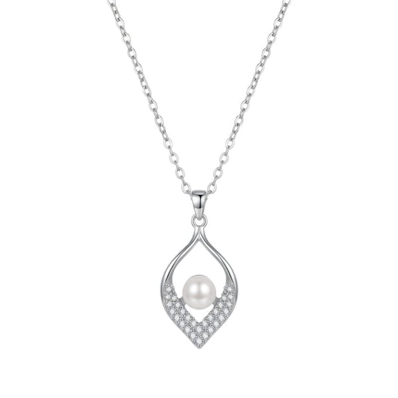 Novellea-Pearl Teardrop Pendant Necklace for Women, Crystal Accent Pendant with White Pearl, Elegant Fashion Jewelry Gift