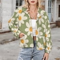 thumbnail image 3 of Jackets for Women Winter Coat Jackets Flannel Stand Collar Jacket(Green Background Daisy Flower Pattern,Size:S-4XL), 3 of 7