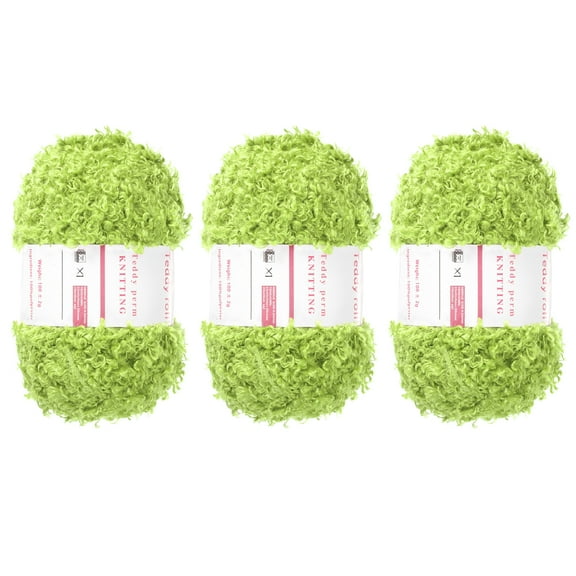 3 Skeins Eyelash Yarn Polyester Yarn Fur Soft Fluffy Chunky Yarn Fuzzy Eyelash Yarn Light Green for Crocheting Knit DIY Clothes Bag - 55Yard/50m, 3.53oz x 3