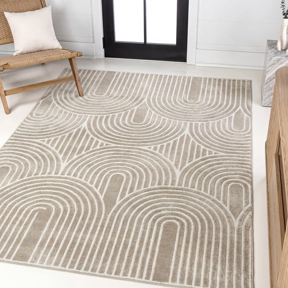 JONATHAN Y SANDSTONE 4 x 6 Area Rug, Ariana Art Deco Striped Arches Two-Tone - Beige/Cream, SND100A-4