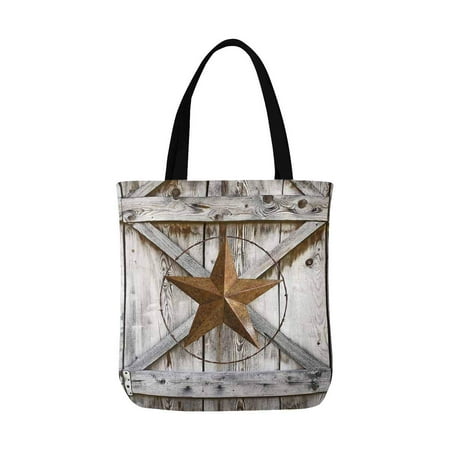 ASHLEIGH Western Texas Star on Rustic Old Barn Wood Canvas Tote Bags Reusable Shopping Bags Grocery Bags Party Supply Bags for Women Men