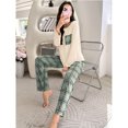 thumbnail image 3 of Women's Long Sleeve Plaid Pajama Set, Soft Polyester Crew Neck Loungewear Top and Straight Leg Pants 2 Piece Sleepwear Set, 3 of 4