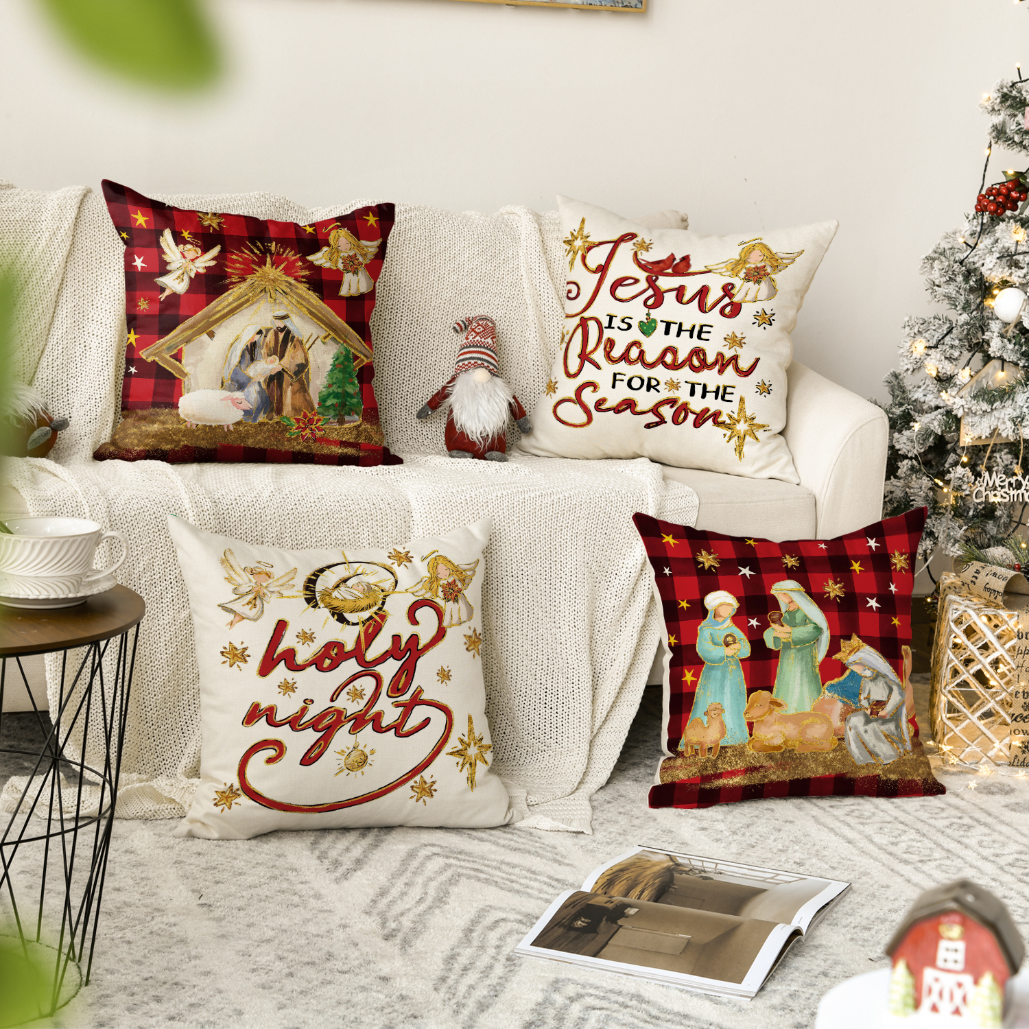Sm:)e Red Buffalo Plaid Merry Bright Pillow Covers 18x18 photo 3