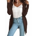 thumbnail image 4 of Women Hooded Open Front Long Sleeve Lapel Rib Knitted Winter Fall Sweater Cardigan Coat with Pocket Mocha Brown S, 4 of 10