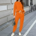 thumbnail image 2 of LWavelet Women's 2 Piece Casual Daily Outfit: Relaxed Fit Sweatshirt with Jogger Pants Loungewear Set Orange L, 2 of 5