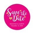 thumbnail image 1 of Darling Souvenir Personalized Bride Groom Names And Date Envelope Seals Round 45 Pcs Heart Calligraphy Save The Date Stickers - Fuchsia Pink, 1 of 1